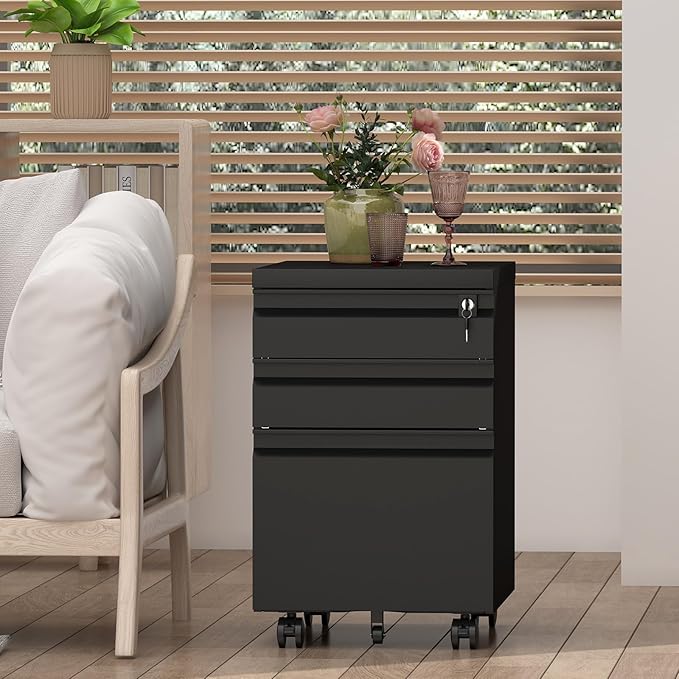 3 Drawer Black File Cabinet - Image 4