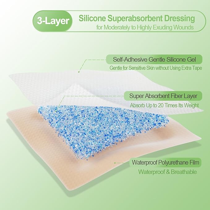 NeuHeils Silicone Super Absorbent Wound Dressing, 4x8 Inch, 2x6 Inch Absorbent - Image 8