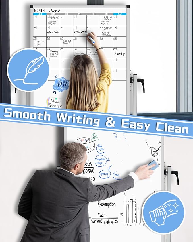 XBoard Rolling Moblie Whiteboard, 44x30 inches Double Sided Magnetic Dry Erase - Image 4