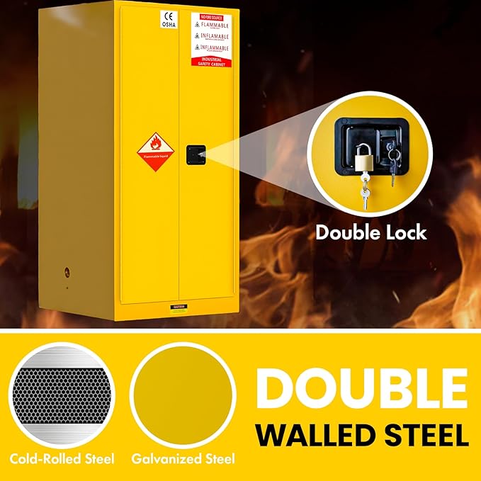 EQUCKKY Flammable Storage Cabinet 34"x34"x65", 90 Gallon Chemical Safety Cabinet - Image 5