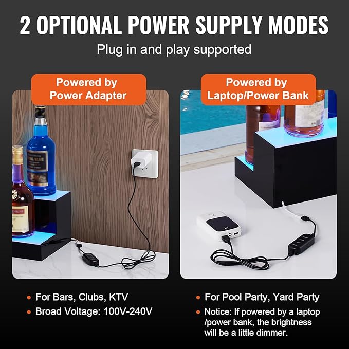VEVOR LED Lighted Liquor Bottle Display, 2 Tiers 30 Inches, Supports USB - Image 5