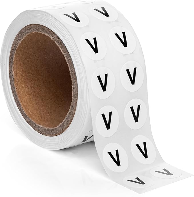 1000pcs Letter V Stickers, 0.5" Letter Sticker Dot Labels by SutterSigns