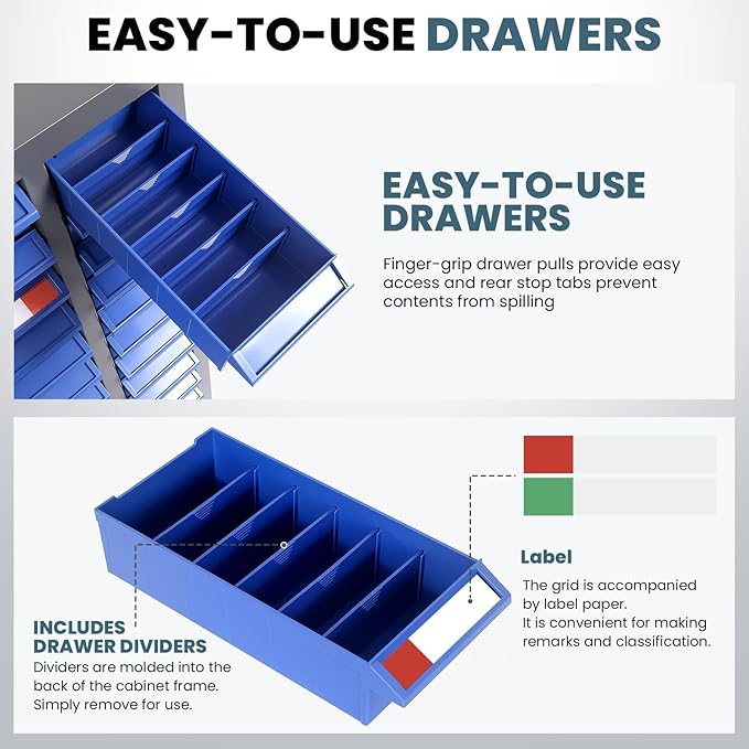Part Cabinet with 75 Drawers, Shelves & Label Stickers - Image 3