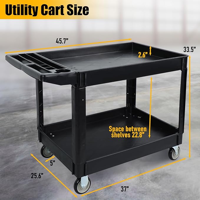 Utility Plastic Tool Cart, 46 x 26-Inch Rolling Service Carts Huge Storage - Image 3
