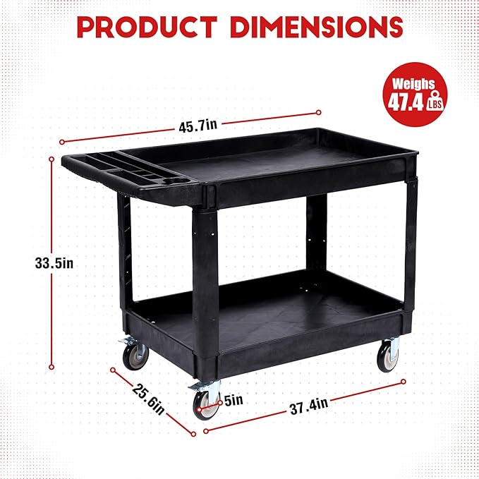 Industrial 2-Shelf Rolling Cart, 550 lbs Capacity Utility Cart - Image 7