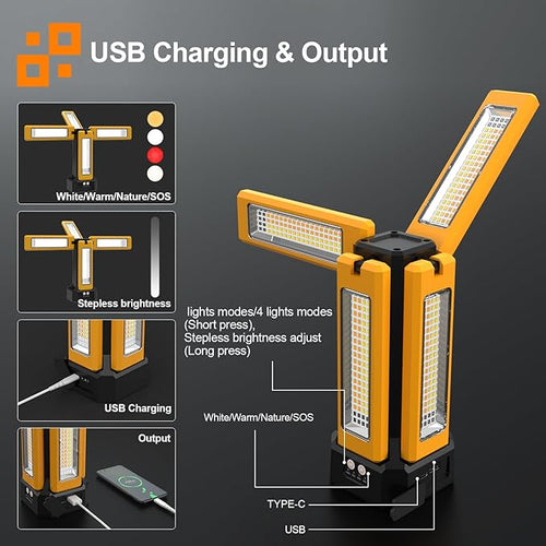 13200mAh Rechargeable Solar Work Light, IPX4 Waterproof - Image 2