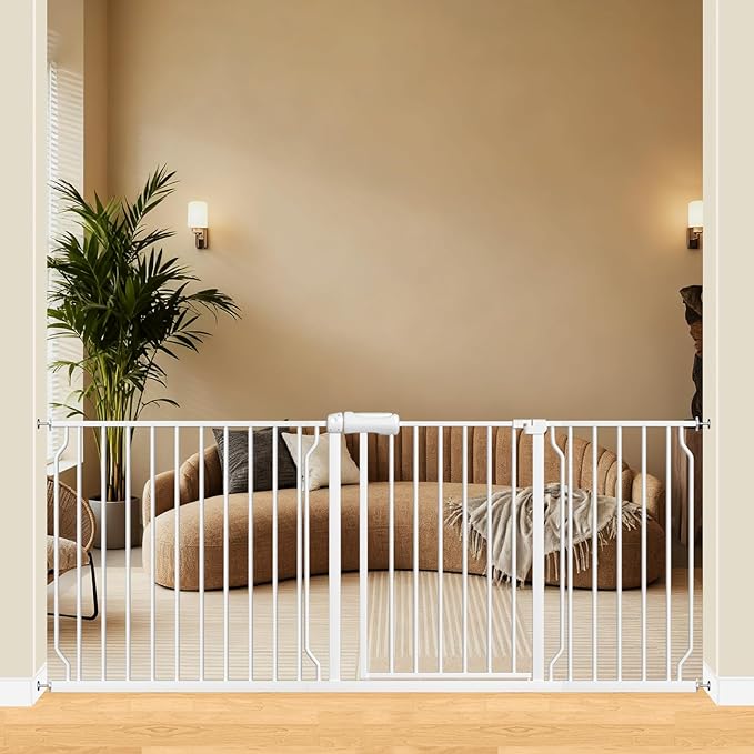 ALLAIBB Extra Wide Baby Gate Pressure Mount Auto Close White Metal Child Dog by ALLAIBB