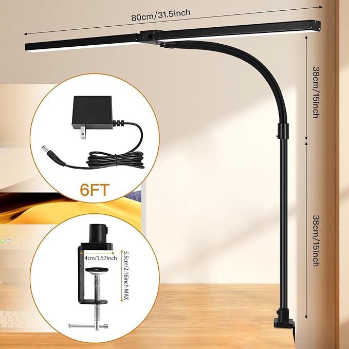 Double Head LED Desk Lamp with Timer of Remote Control 24W Brightest Computer - Image 4