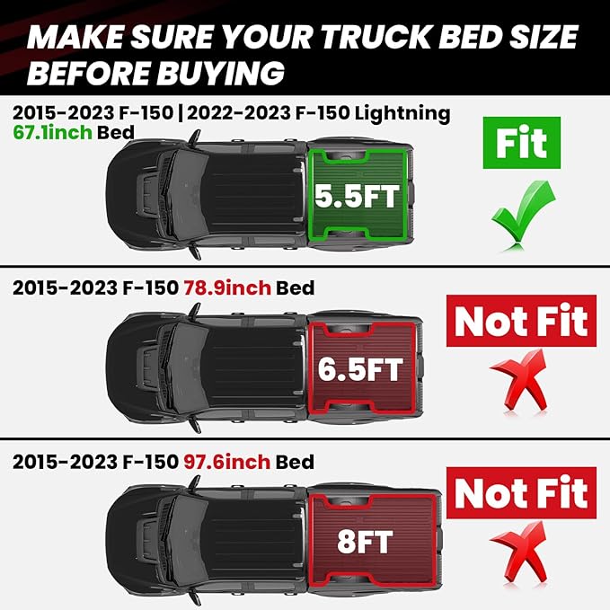 LASFIT 5.5ft Bed Mat for Ford F-150 2015-2023| F150 Lightning 2022 2023 67.1" - Image 2
