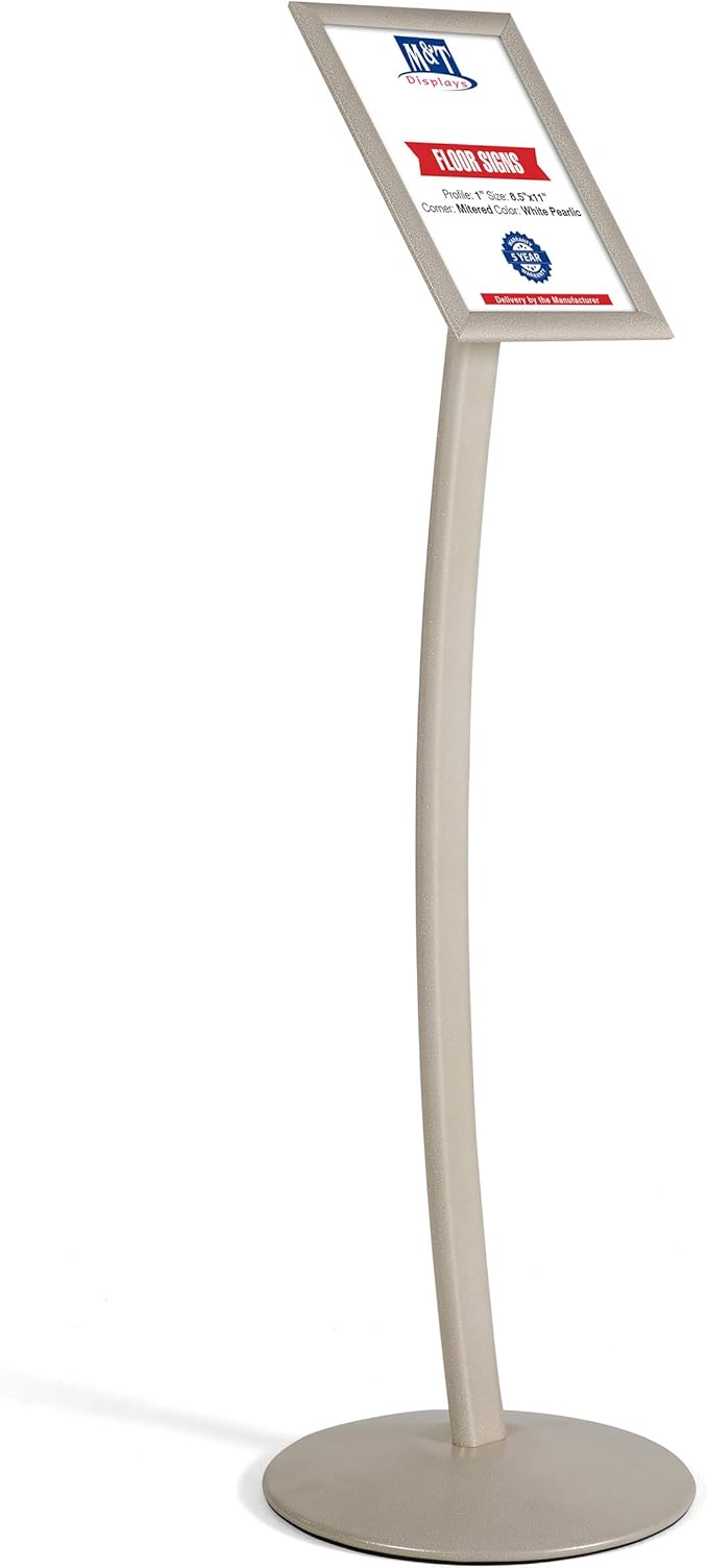 M&T Displays Curved Menu Board, 8.5x11 Pedestal Sign Holder White Pearlic Floor by MTDisplays