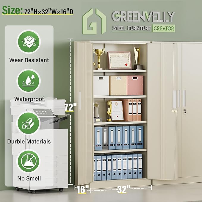 Greenvelly Metal Storage Cabinet, Metal Cabinet - Image 3
