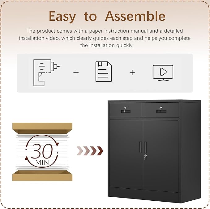 Metal Storage Cabinet with 2 Drawers and Shelves, Adjustable Shelf File Cabinet - Image 8