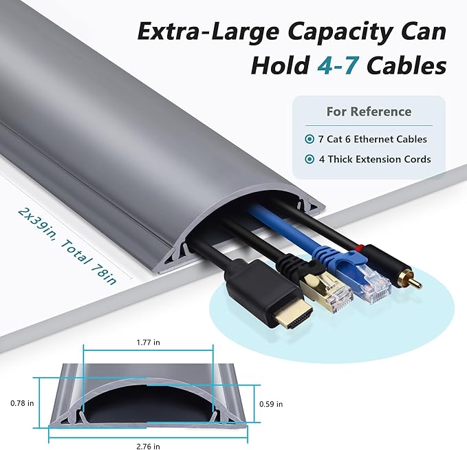 Cord Cover 6.6ft, Large Capacity Gray PVC Cord Hider - Image 2