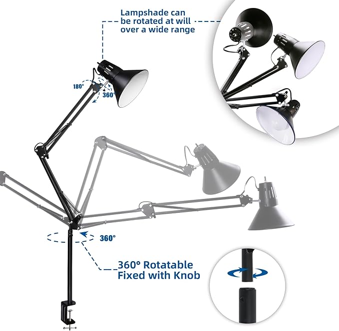 Hypool 2 Pack Desk Lamp w/A19 E26 LED Bulb - Image 3