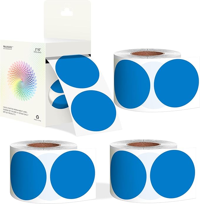 Easy to Use 2 Inch Blue Multi-Purpose Round Coding Labels, 4 Rolls 2000 PCS by WANSTE