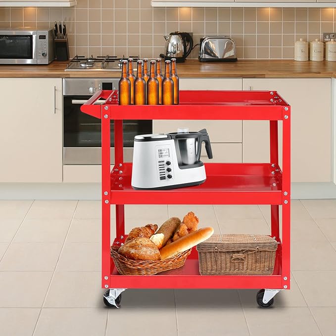 TUFFIOM 3 Tier Rolling Tool Cart, 330 Lbs Capacity, 3 Shelves Steel Utility Cart - Image 8