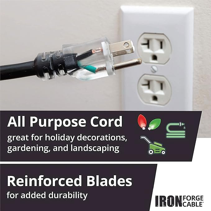 Iron Forge Cable 12 Gauge Outdoor Extension Cord 25 Ft, SJTOW 12/3 Heavy Duty - Image 7