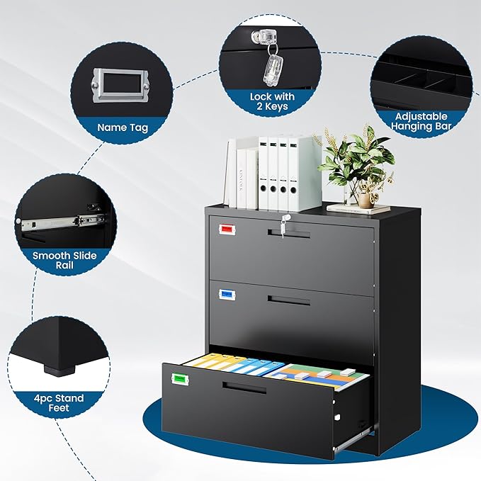 3 Drawer File Cabinet, Lateral Filing Cabinets - Image 4