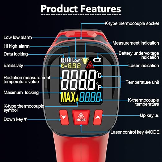Infrared Thermometer Temperature Gun, TEMIRUP Digital Laser Temperature Gun - Image 7