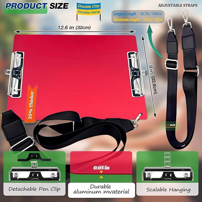 Aluminum Metal Clipboard with Detachable Adjustable Shoulder Strap A4 Double - Image 4