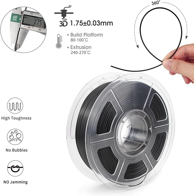 iSANMATE ASA Filament 1.75mm Black 5KG, UV & Weather Resistant 3D Printer - Image 2