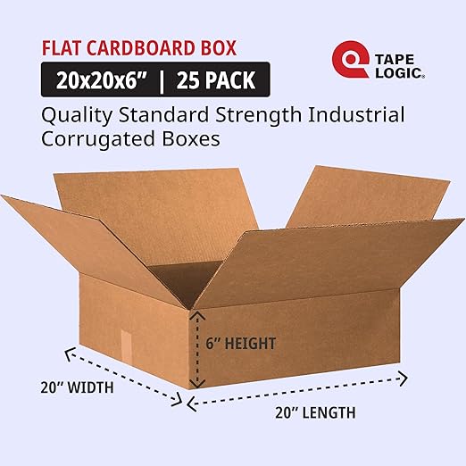 TAPE LOGIC 20x20x6 Flat Corrugated Boxes, 20L x 20W x 6H, Storage Box - Image 2