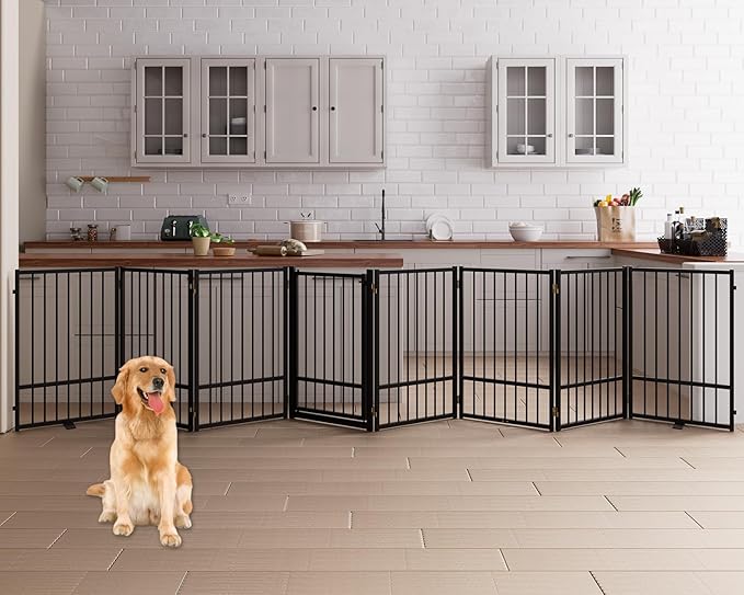 8 Panels Full Metal Freestanding Dog Gates by Unknown