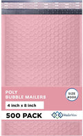 Light Pink Small Bubble Mailers 4x8 Inch #000 | Thick Padded Poly Bubble Mailer by MAILERVIEW