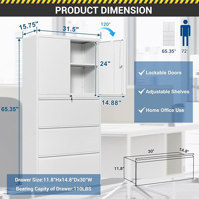 3 Drawers Metal Lateral File Cabinet - Image 2