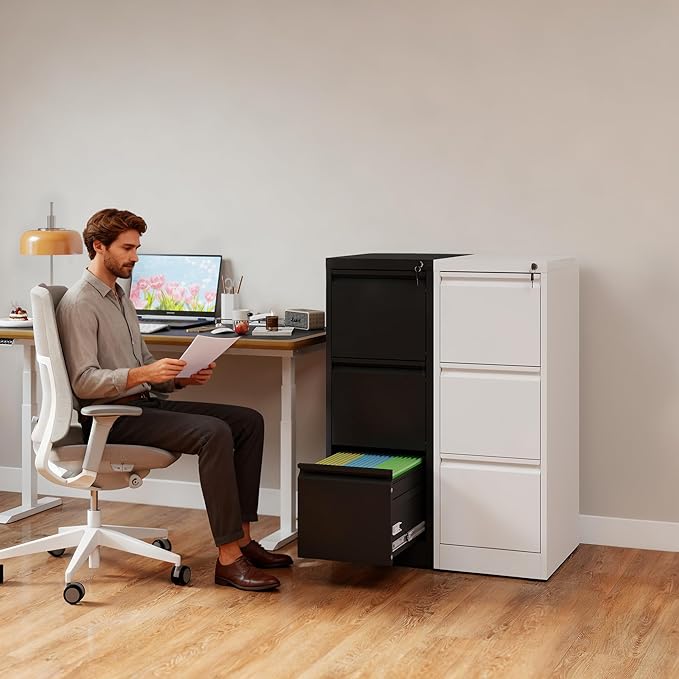 3 Drawer File Cabinet with Lock, Vertical Filing Cabinets - Image 2