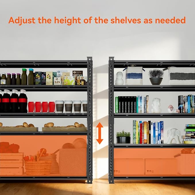 5 Tier Garage Shelving, Adjustable Heavy Duty Garage Shelves, Metal Storage - Image 5