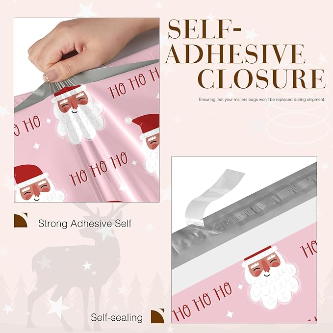 Metronic Christmas Poly Mailers 10x13 Pink, Santa Claus Small Shipping Bags - Image 4