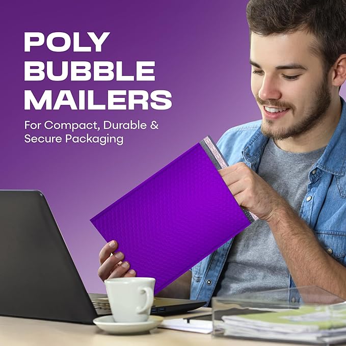Purple Poly Bubble Mailers 8.5x12 inch #2 | Self Seal Padded Envelopes | - Image 3