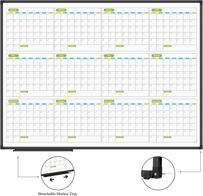 JILoffice Magnetic Dry Erase Calendar Whiteboard, 12 Months White Board Planner - Image 3