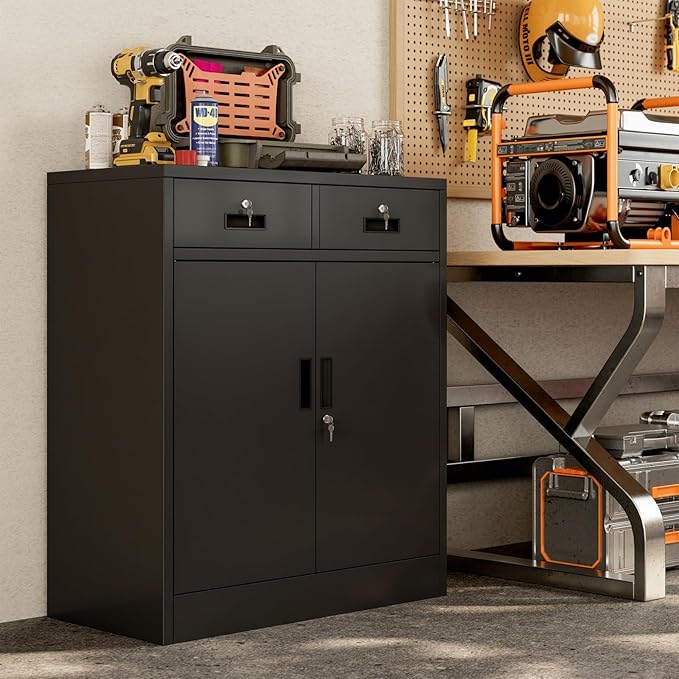 BESFUR Locking Cabinet with 2 Drawers and Lockable Doors - Image 9