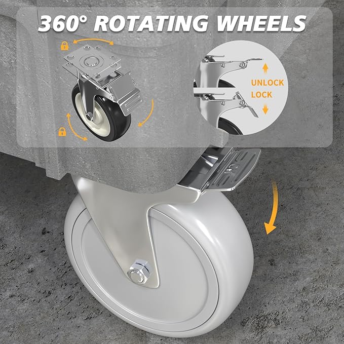 Utility Cart on Wheels, 2 Shelf Heavy Duty Plastic Rolling Cart, 550LBS - Image 4