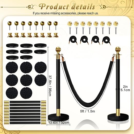 8PCS Black-Gold Stanchions Posts - Image 2