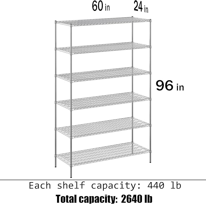 24" Deep x 60" Wide x 96" Height Wire Shelving Kit | 6-Tier | NSF Commercial - Image 3