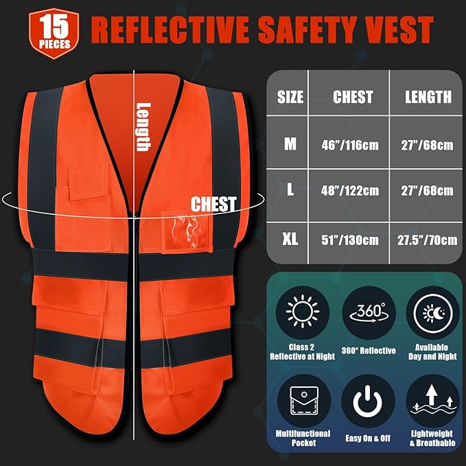 JaGely 15 Pack Reflective Safety Vests - Image 2