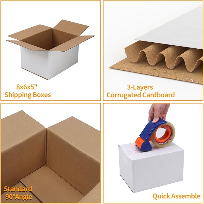 PETAFLOP 8x6x5 Shipping Boxes Set of 25, Small White Cardboard Mailer Box - Image 3