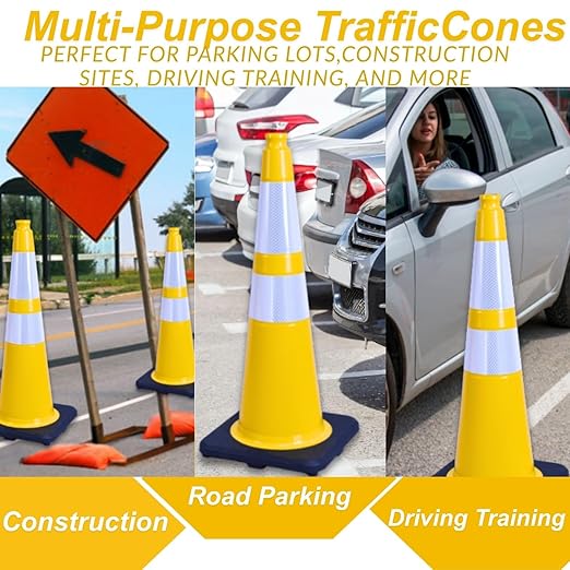 BESEA 6PACK 28 inch Traffic Safety Cones Yellow Road Parking Cones 28" Heavy - Image 4