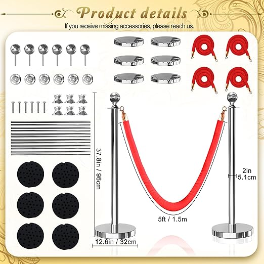 6PCS Silver Stanchions Posts - Image 2