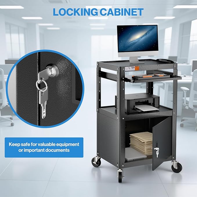 Steel Large AV Cart with Locking Cabinet - Image 5