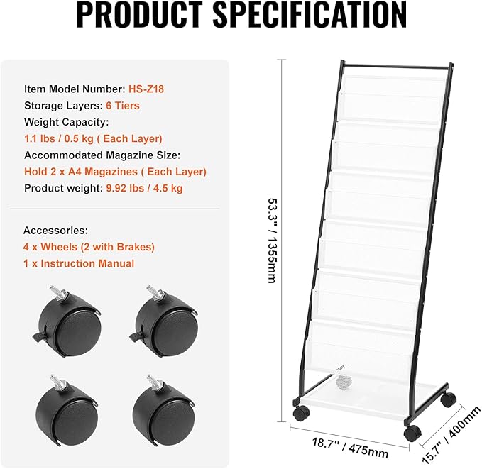 VEVOR Brochure Display Rack, 6-Tier Magazine Literature Display Stand, Floor - Image 7
