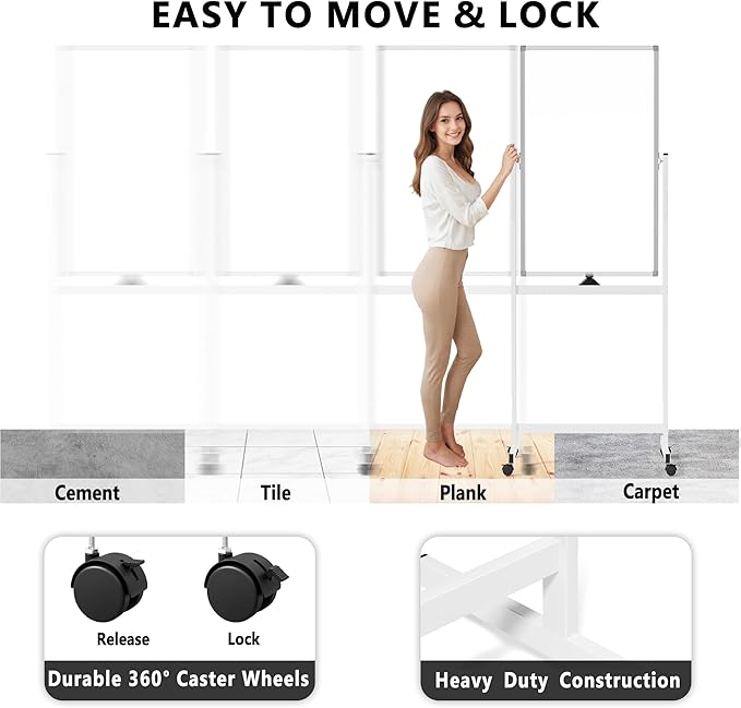 Rolling Whiteboard on Wheels, Portable Standing Dry Erase Board Easel - Image 4