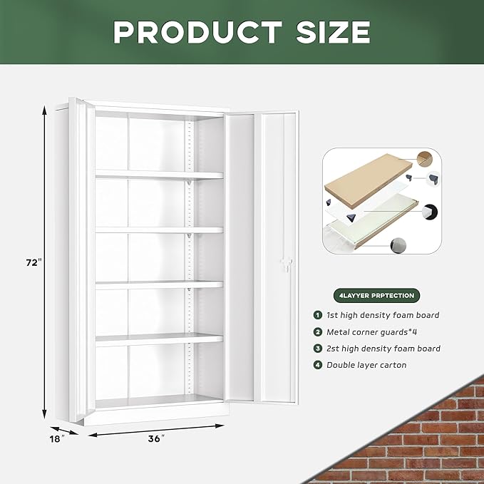 Greenvelly Metal Storage Cabinet, Lockable Steel Cabinets - Image 3