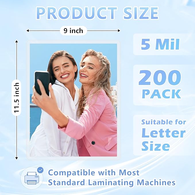 HOUYEE 200 Pack 5 Mil Thermal Laminating Sheets, Hold 8.5 x 11 Inch Sheets - Image 2
