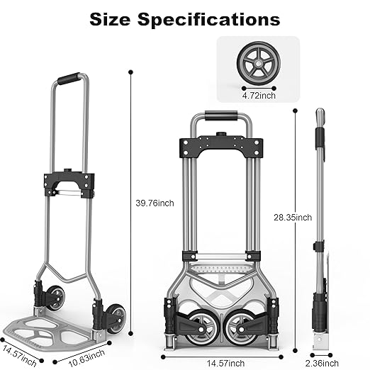 Folding Hand Truck Dolly Cart, 180LBS Portable Aluminum Hand Truck Foldable - Image 5