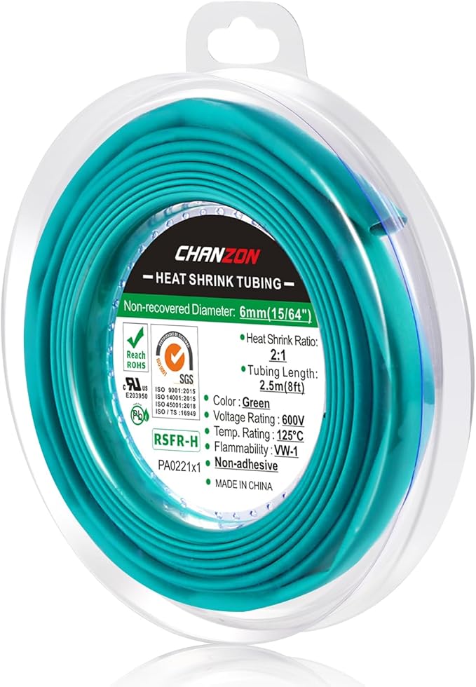 Chanzon 2:1 Ratio 1/4" Heat Shrink Tubing 8Ft Roll Green Polyolefin Sleeving by Chanzon