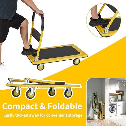 Foldable Push Cart Dolly, Heavy Duty Flat Bed Cart - Image 5